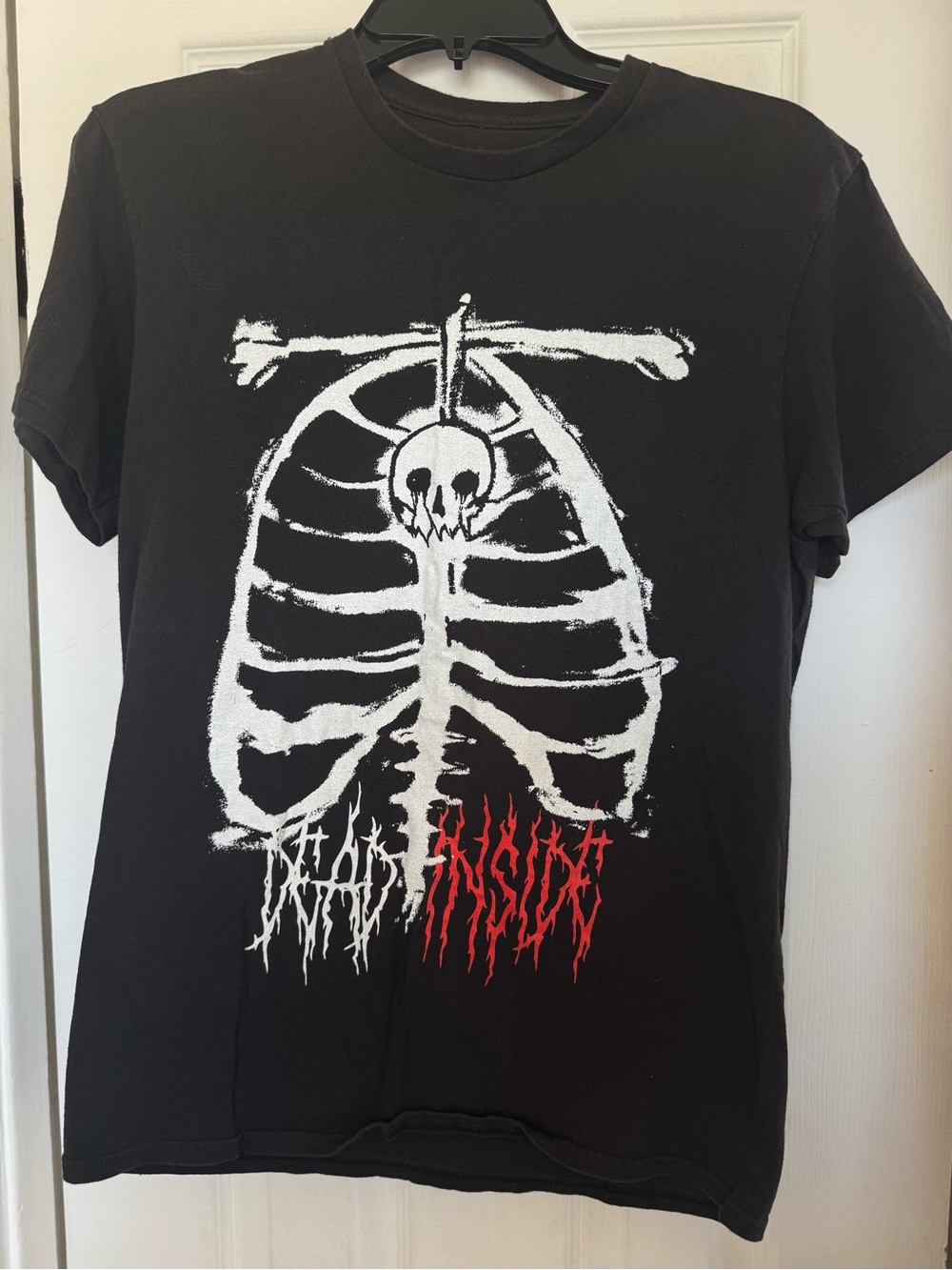 Black Graphic Ribcage T-Shirt with Red Accent